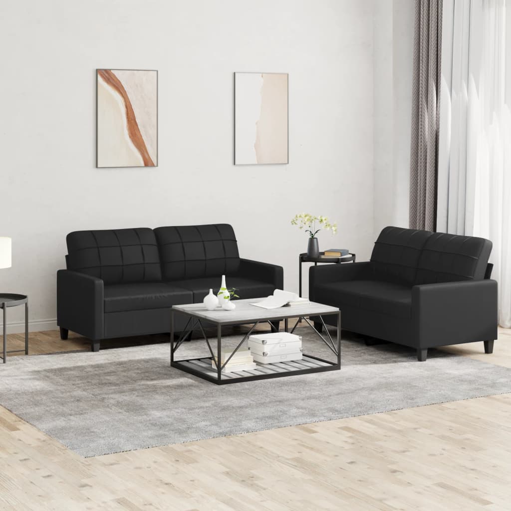 Ensemble de canapés 2 pcs avec coussins Noir Similicuir - XIOS