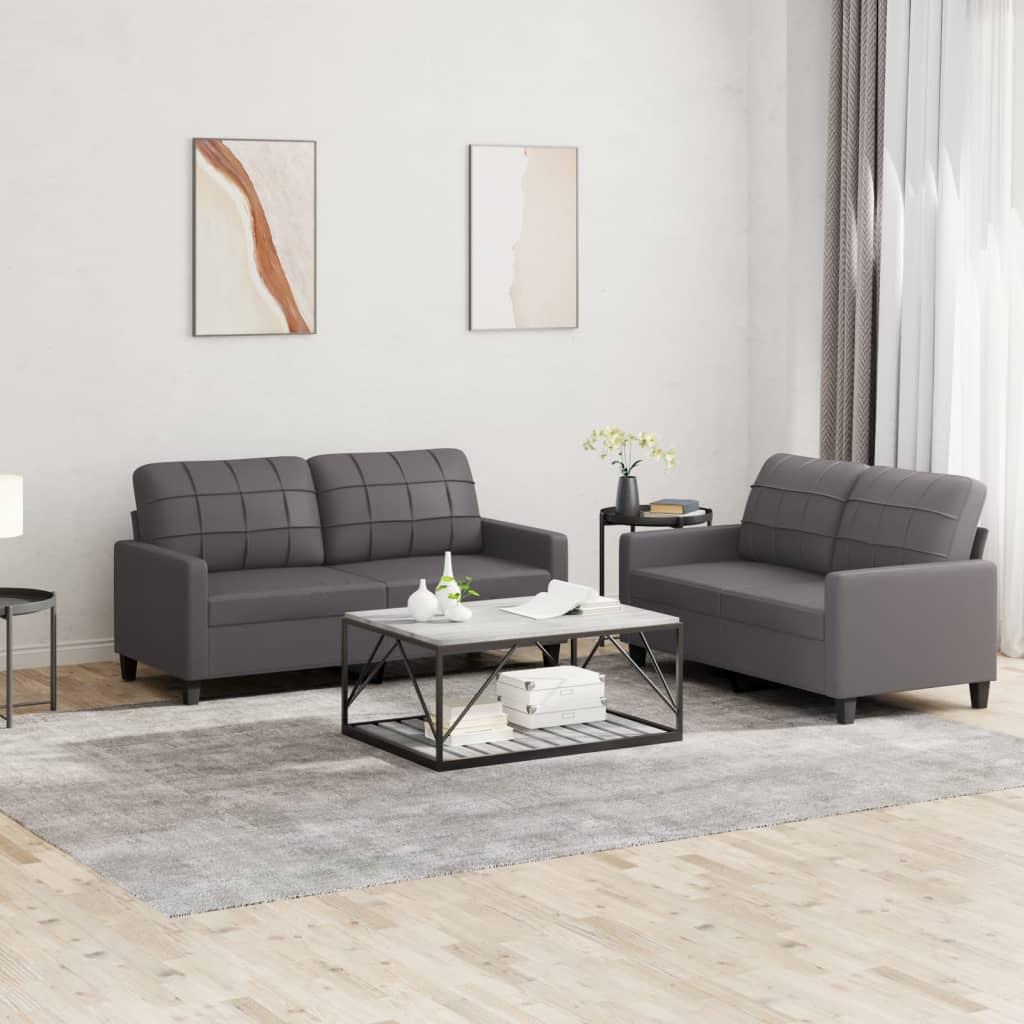Ensemble de canapés 2 pcs avec coussins Gris Similicuir - XIOS