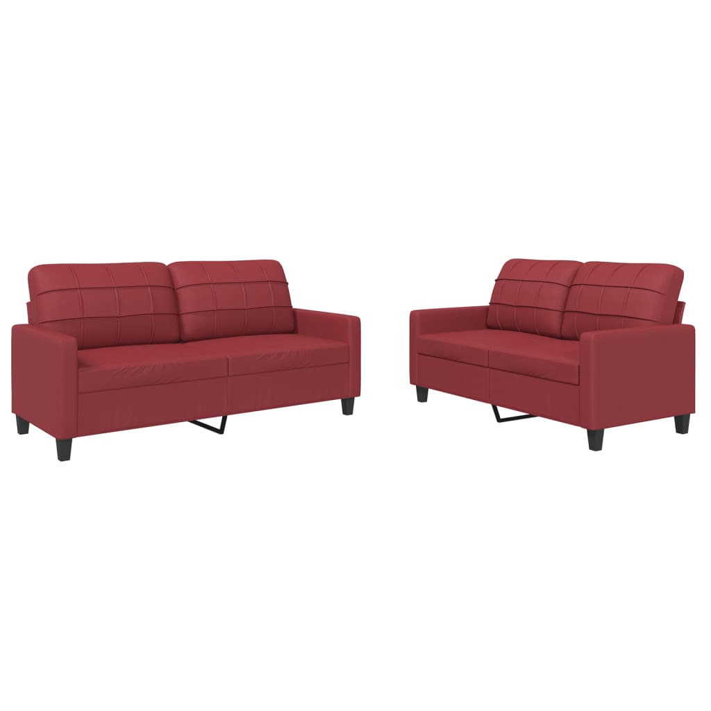 Ensemble de canapés 2 pcs et coussins Rouge bordeaux Similicuir - XIOS