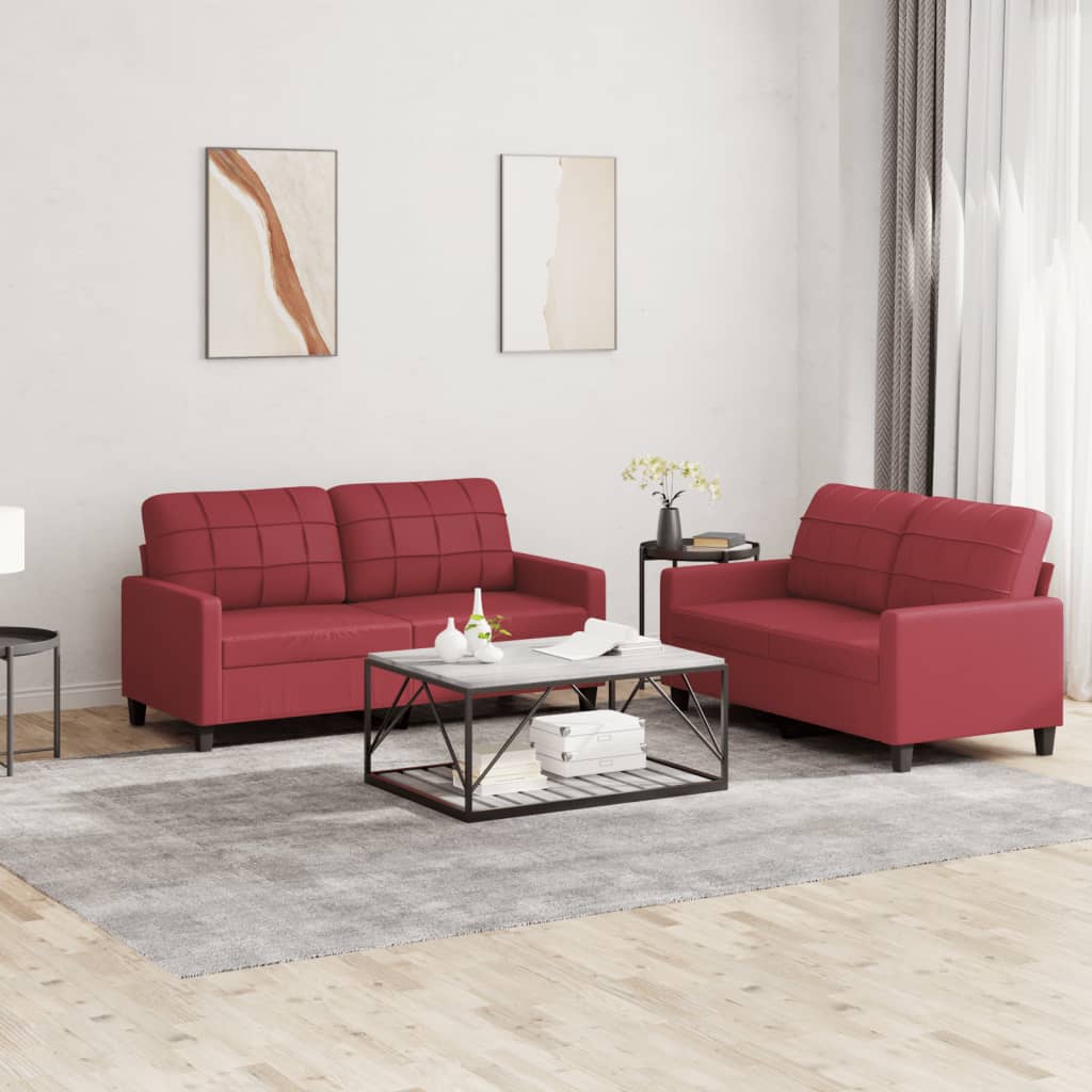 Ensemble de canapés 2 pcs et coussins Rouge bordeaux Similicuir - XIOS