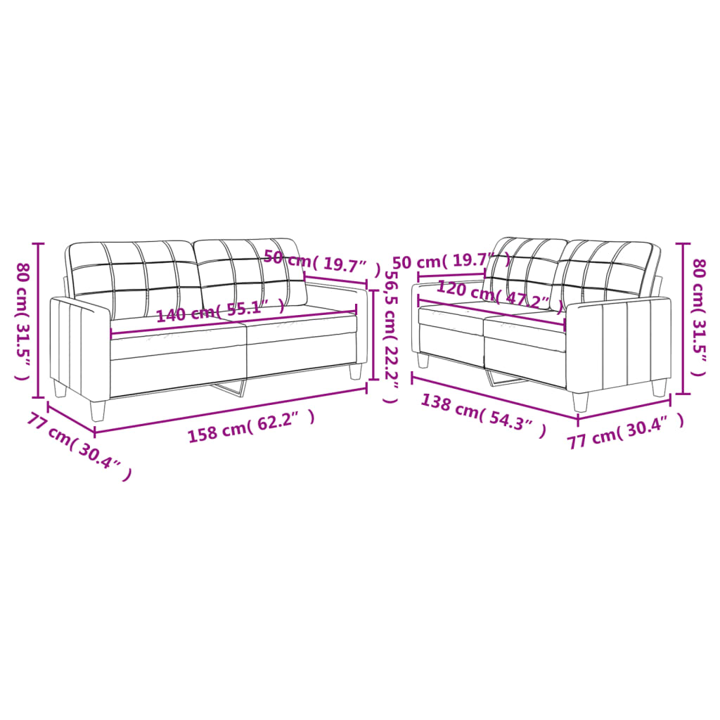 Ensemble de canapés 2 pcs avec coussins Cappuccino Similicuir - XIOS