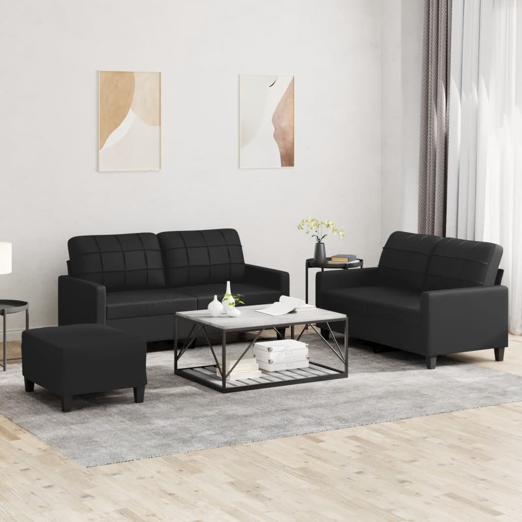 Ensemble de canapés 3 pcs avec coussins Noir Similicuir - XIOS