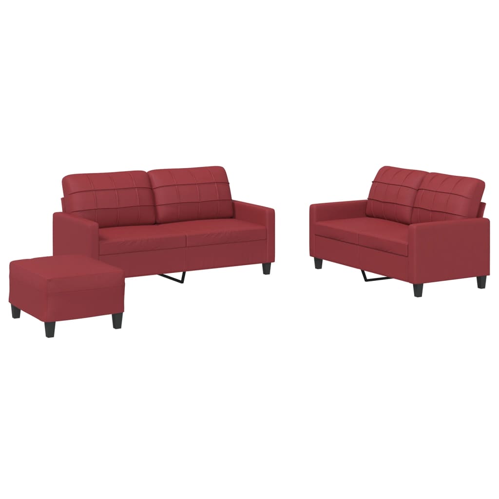Ensemble de canapés 3 pcs et coussins Rouge bordeaux Similicuir - XIOS