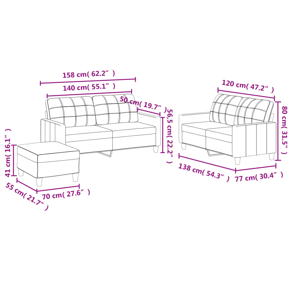 Ensemble de canapés 3 pcs et coussins Rouge bordeaux Similicuir - XIOS