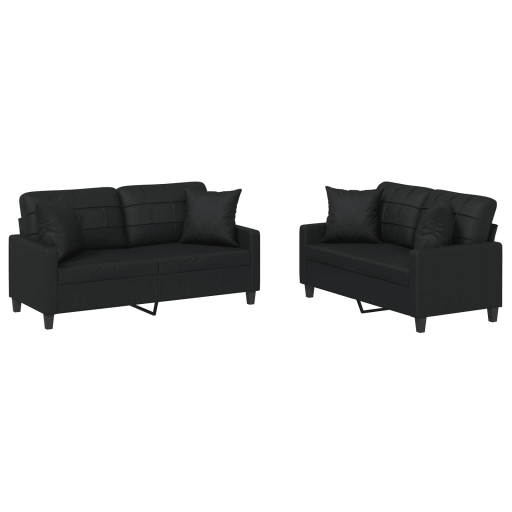 Ensemble de canapés 2 pcs avec coussins noir similicuir - XIOS