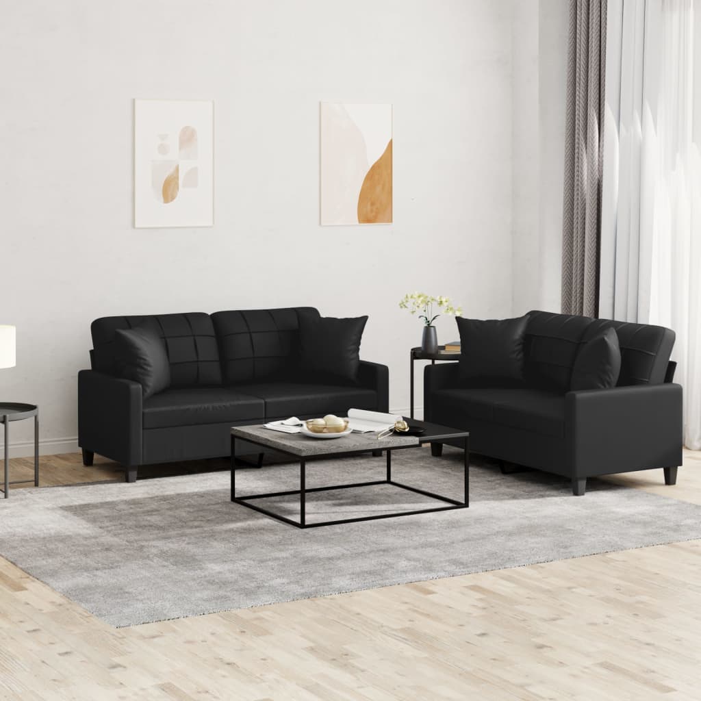 Ensemble de canapés 2 pcs avec coussins noir similicuir - XIOS