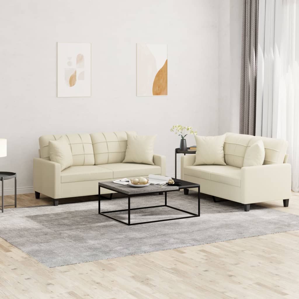 Ensemble de canapés 2 pcs avec coussins crème similicuir - XIOS