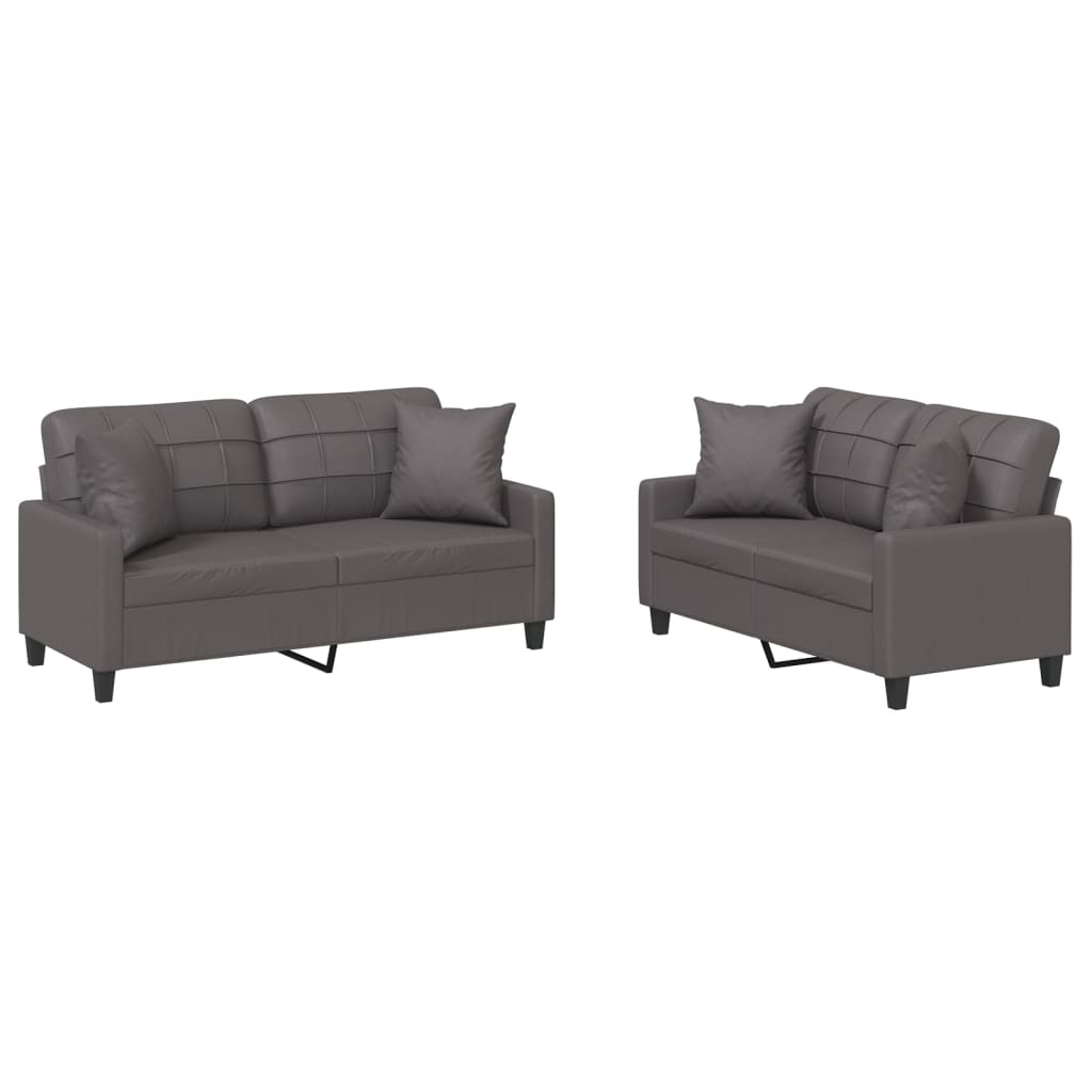 Ensemble de canapés 2 pcs avec coussins gris similicuir - XIOS