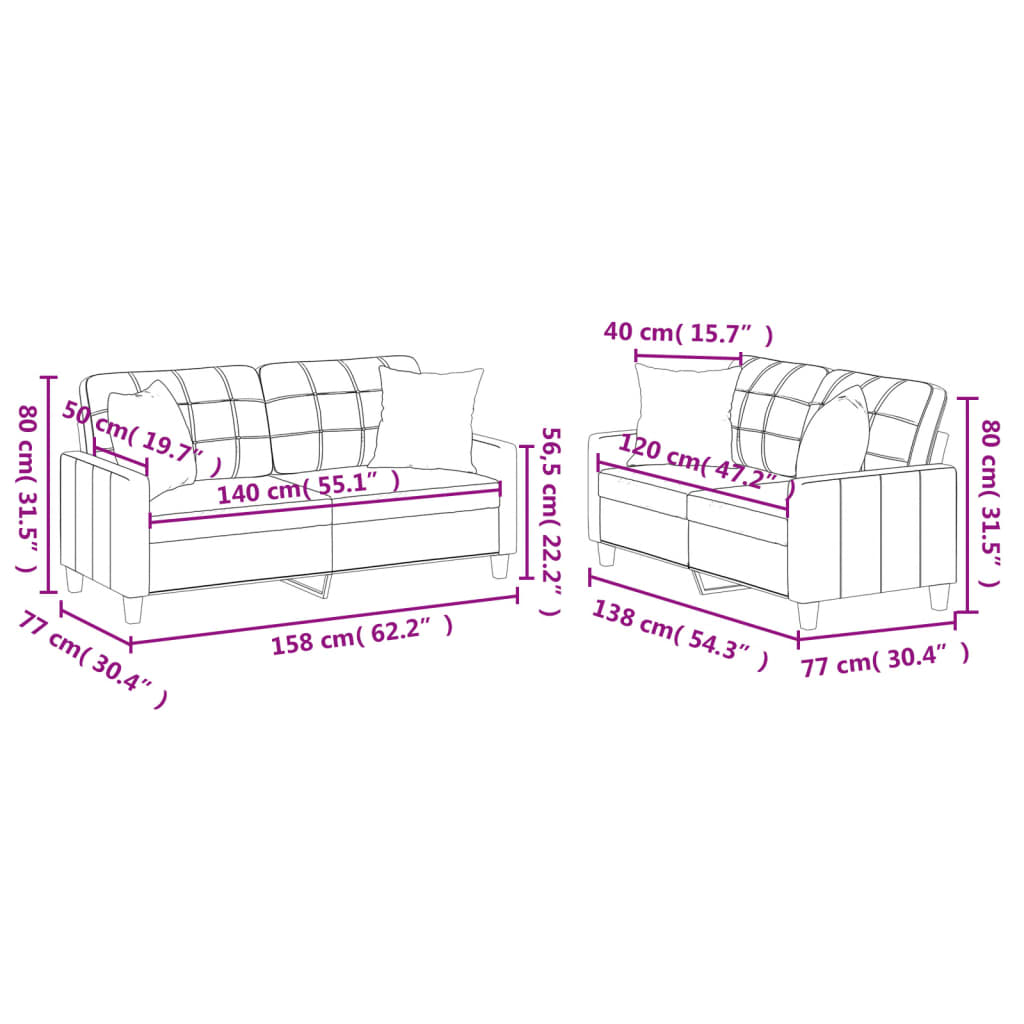 Ensemble de canapés 2 pcs avec coussins gris similicuir - XIOS