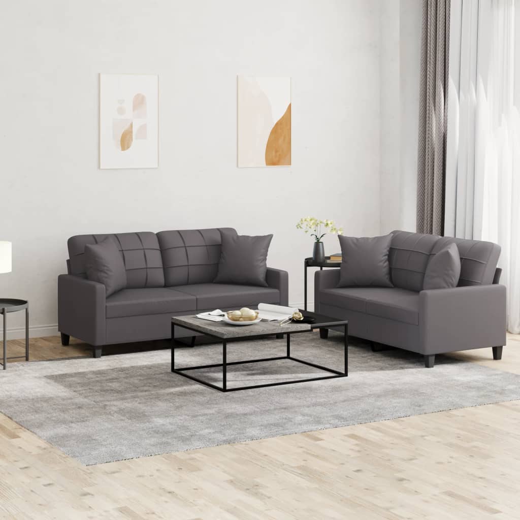 Ensemble de canapés 2 pcs avec coussins gris similicuir - XIOS