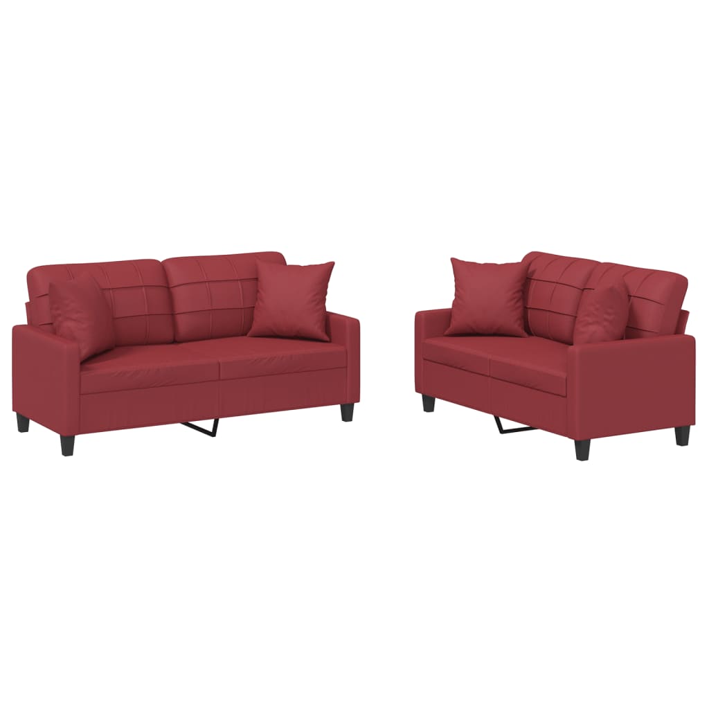 Ensemble de canapés 2 pcs et coussins rouge bordeaux similicuir - XIOS