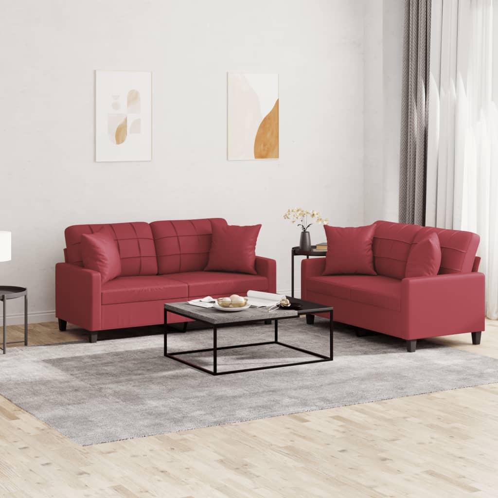 Ensemble de canapés 2 pcs et coussins rouge bordeaux similicuir - XIOS