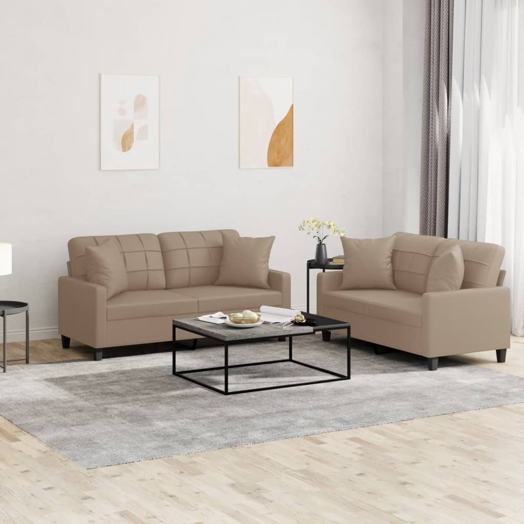 Ensemble de canapés 2 pcs avec coussins cappuccino similicuir - XIOS