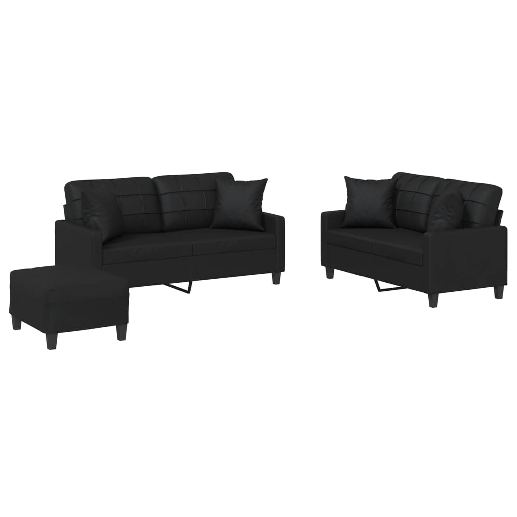 Ensemble de canapés 3 pcs avec coussins noir similicuir - XIOS