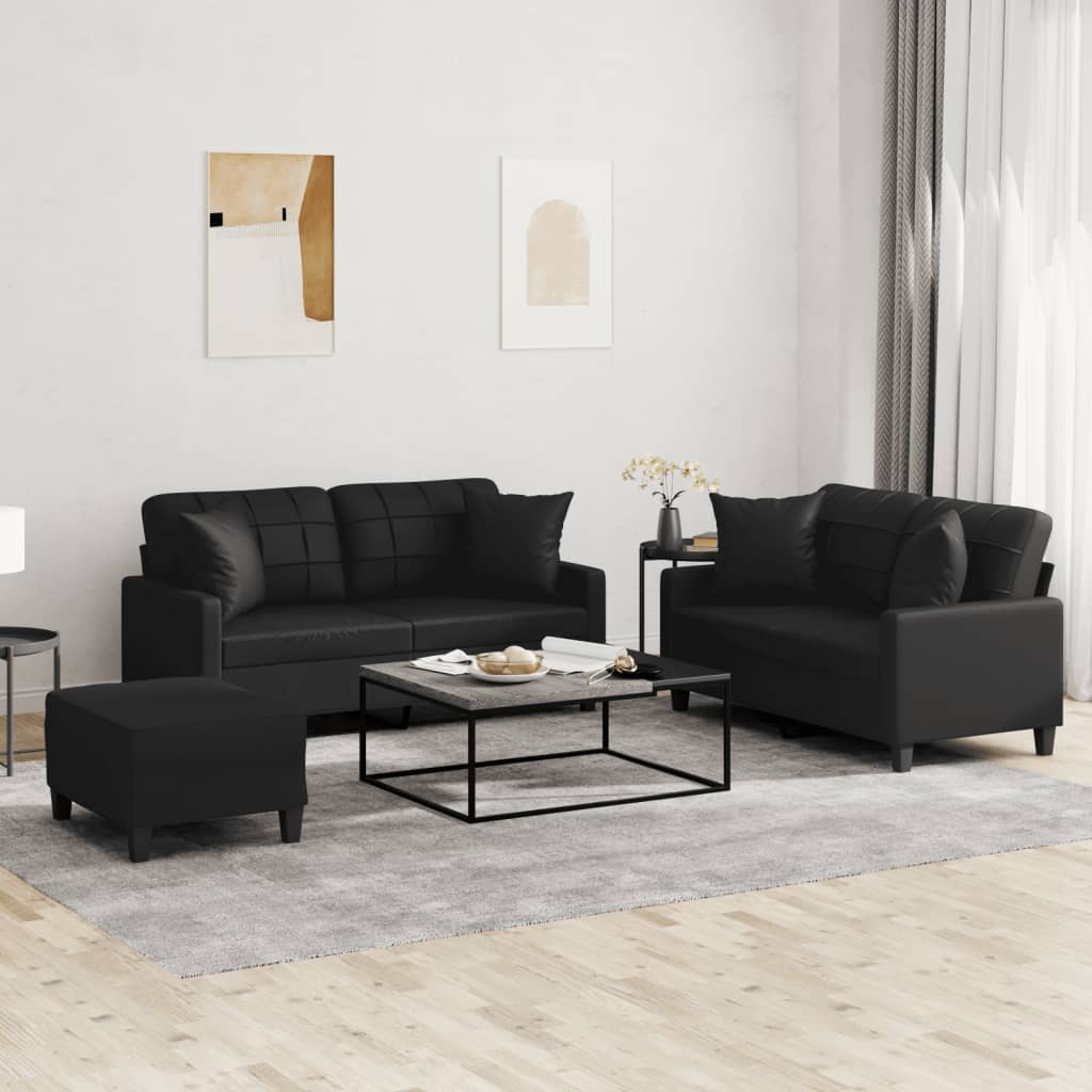 Ensemble de canapés 3 pcs avec coussins noir similicuir - XIOS