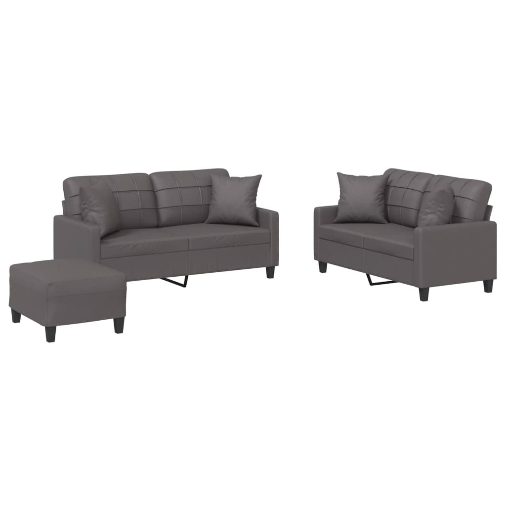Ensemble de canapés 3 pcs avec coussins gris similicuir - XIOS