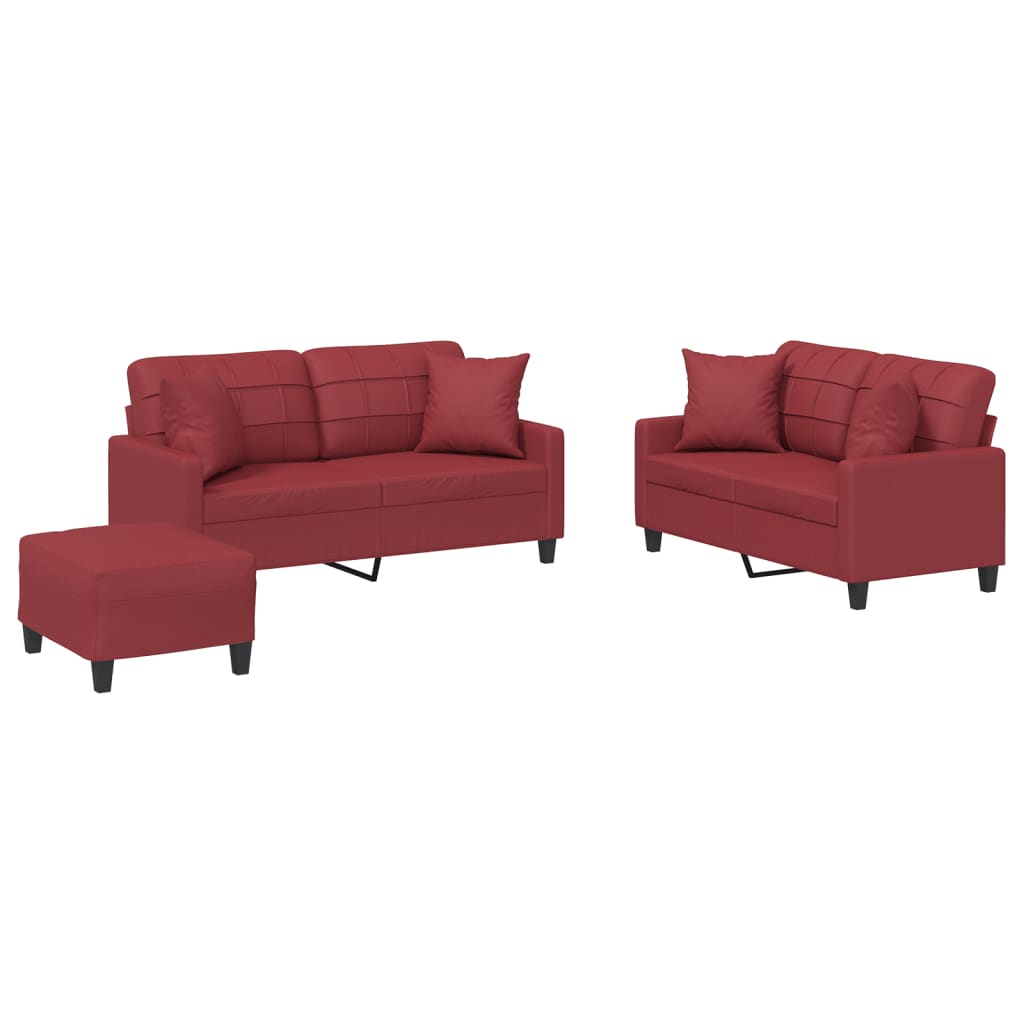 Ensemble de canapés 3 pcs et coussins rouge bordeaux similicuir - XIOS