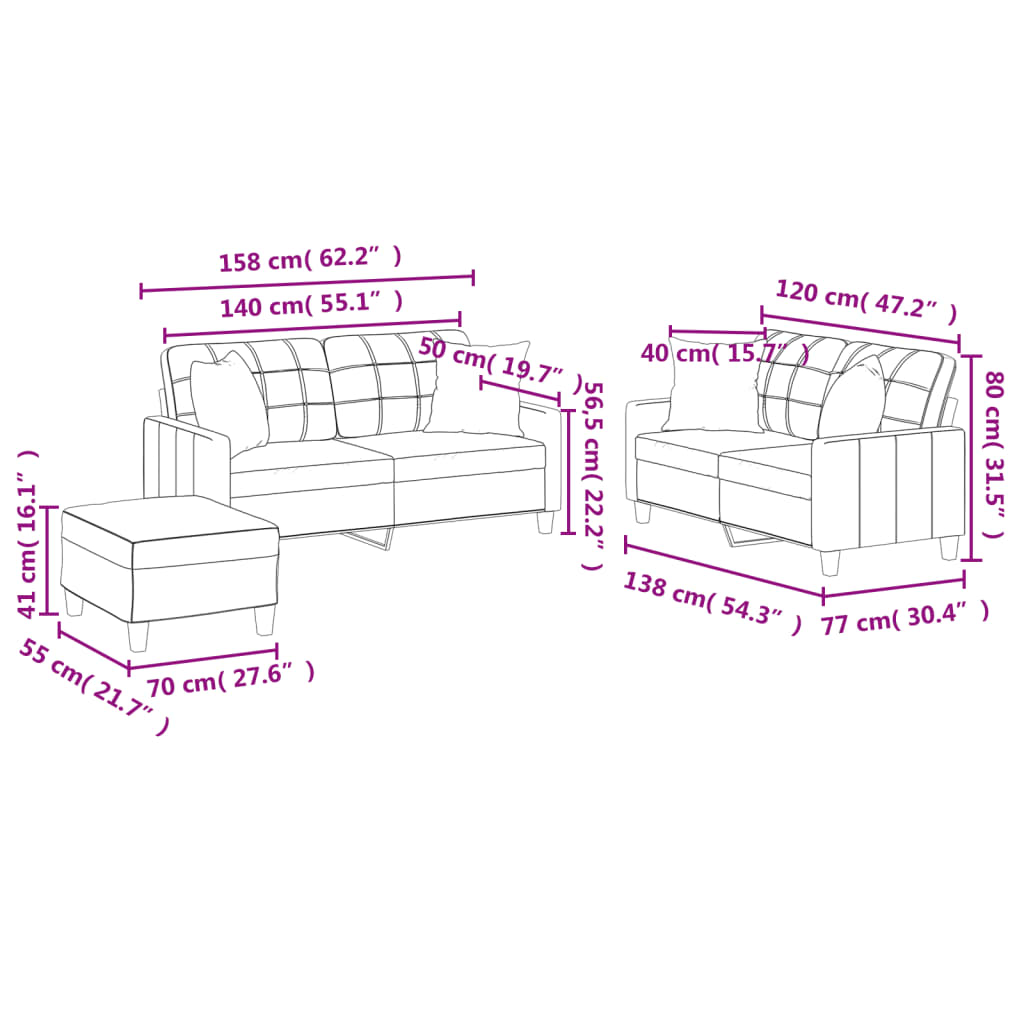 Ensemble de canapés 3 pcs avec coussins cappuccino similicuir - XIOS