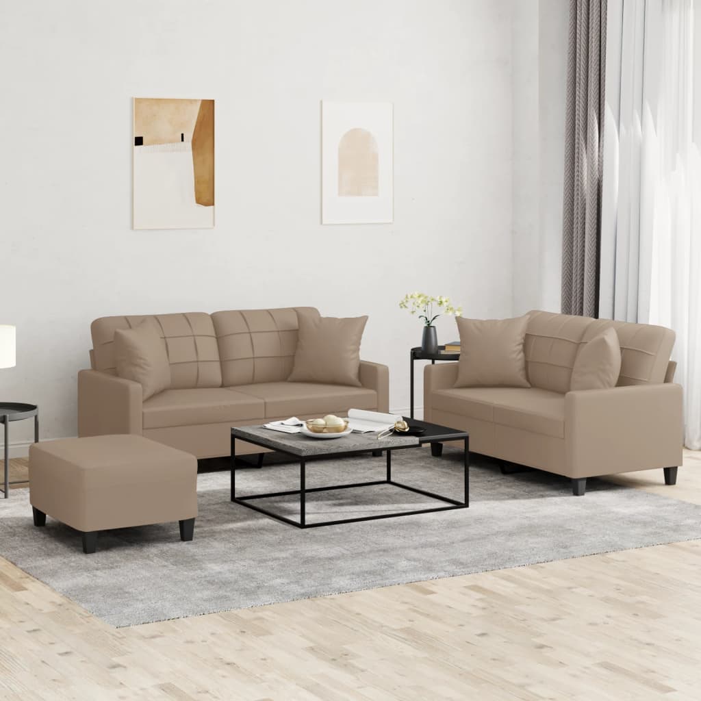 Ensemble de canapés 3 pcs avec coussins cappuccino similicuir - XIOS