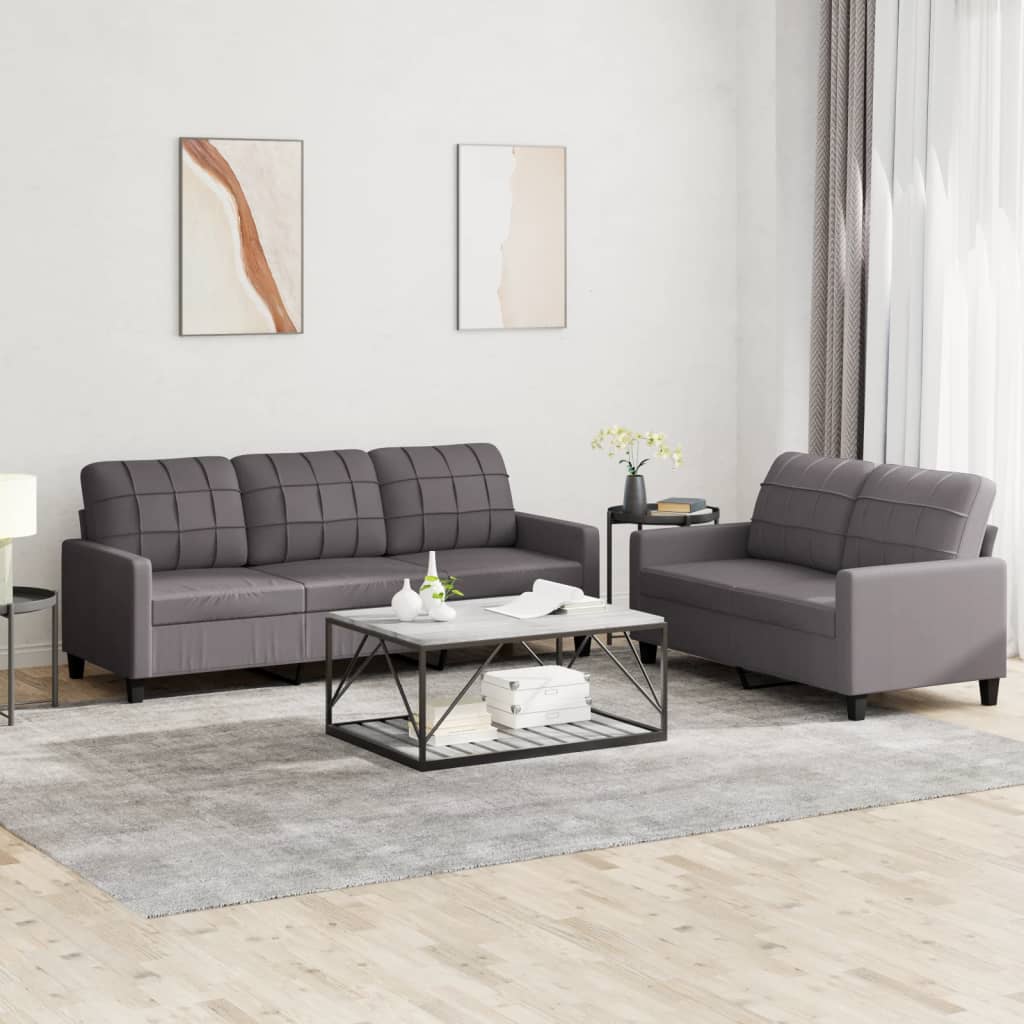 Ensemble de canapés 2 pcs avec coussins Gris Similicuir - XIOS