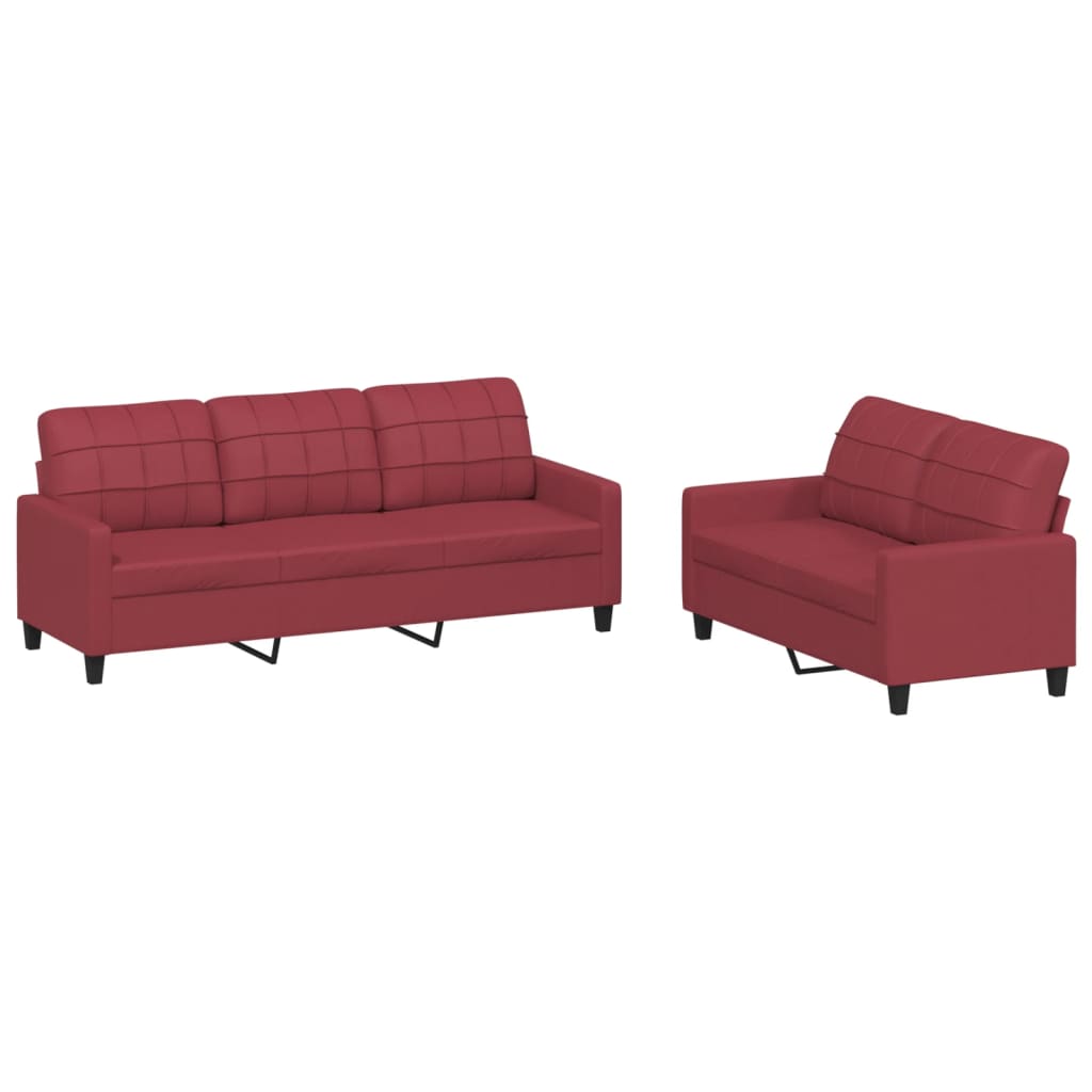 Ensemble de canapés 2 pcs et coussins Rouge bordeaux Similicuir - XIOS