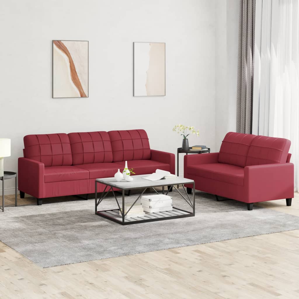 Ensemble de canapés 2 pcs et coussins Rouge bordeaux Similicuir - XIOS