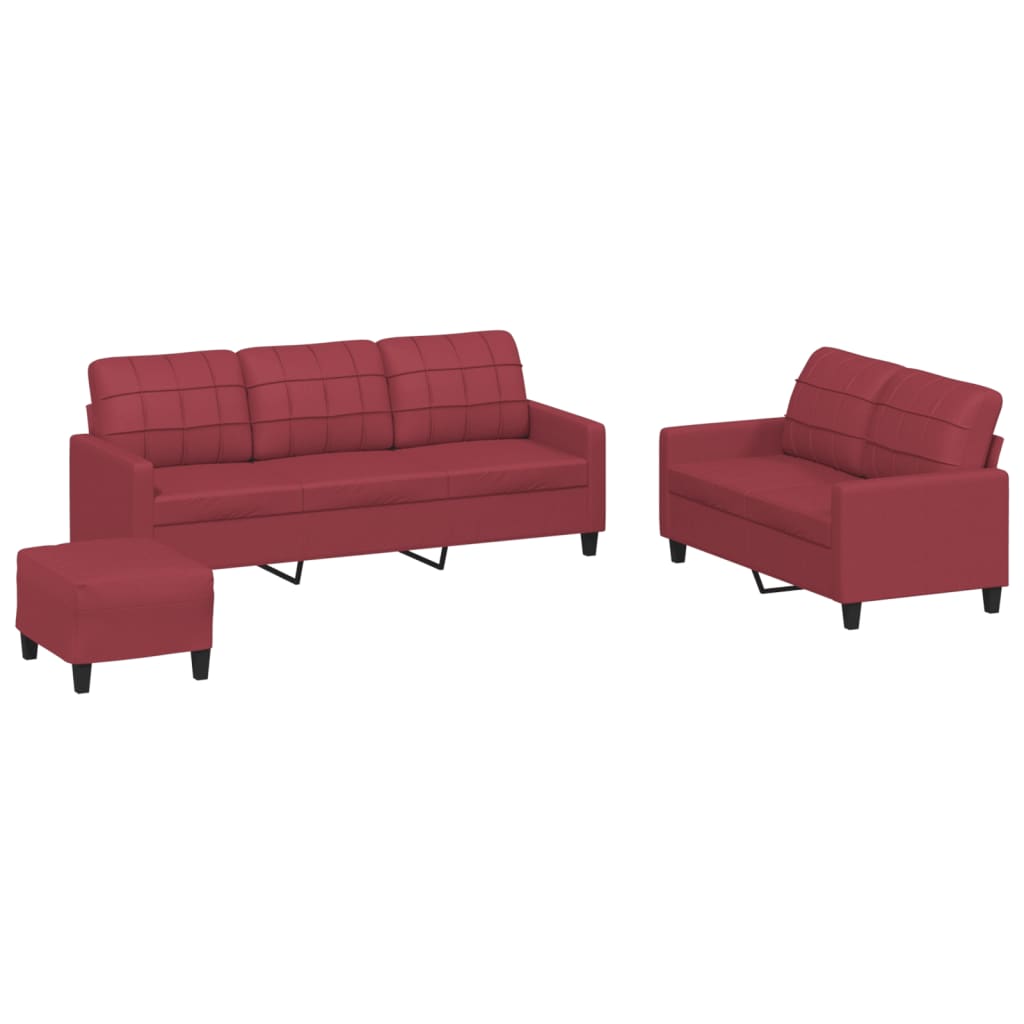 Ensemble de canapés 3 pcs et coussins Rouge bordeaux Similicuir