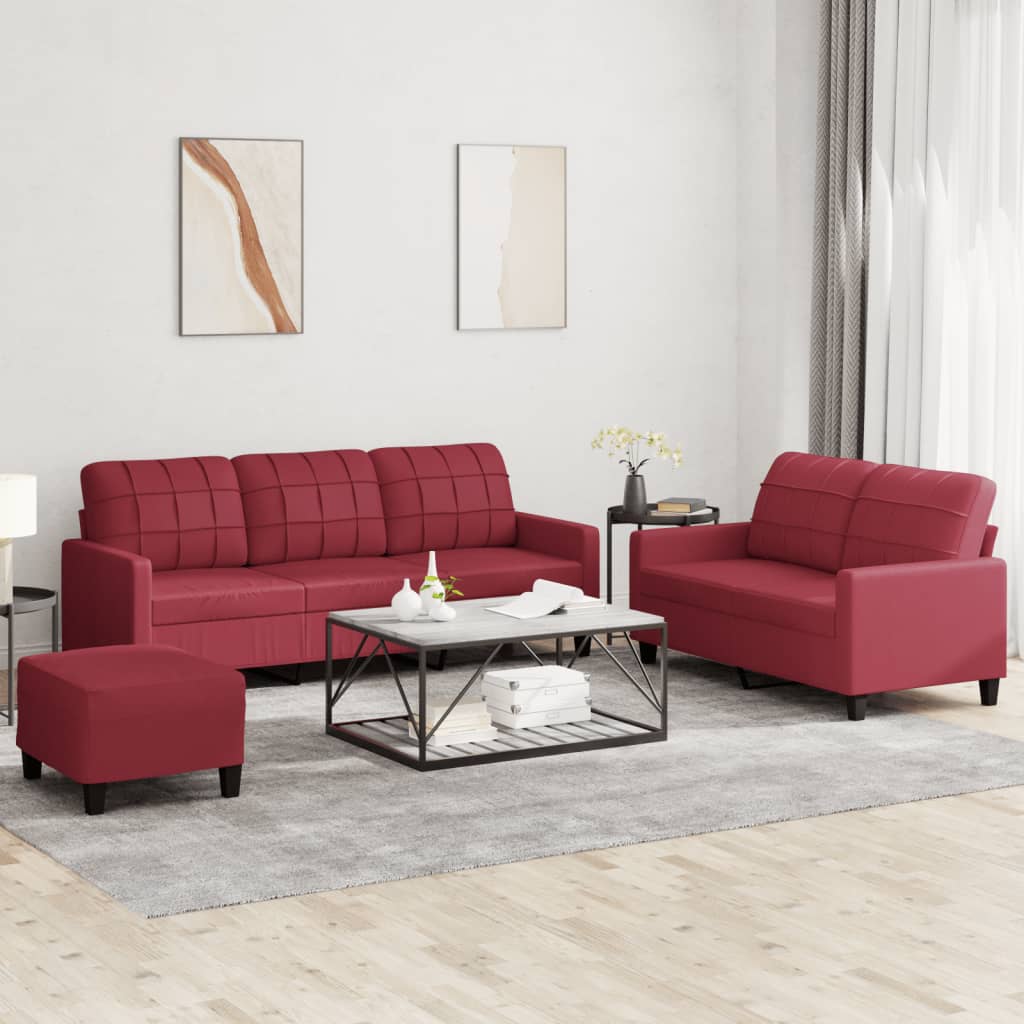 Ensemble de canapés 3 pcs et coussins Rouge bordeaux Similicuir - XIOS