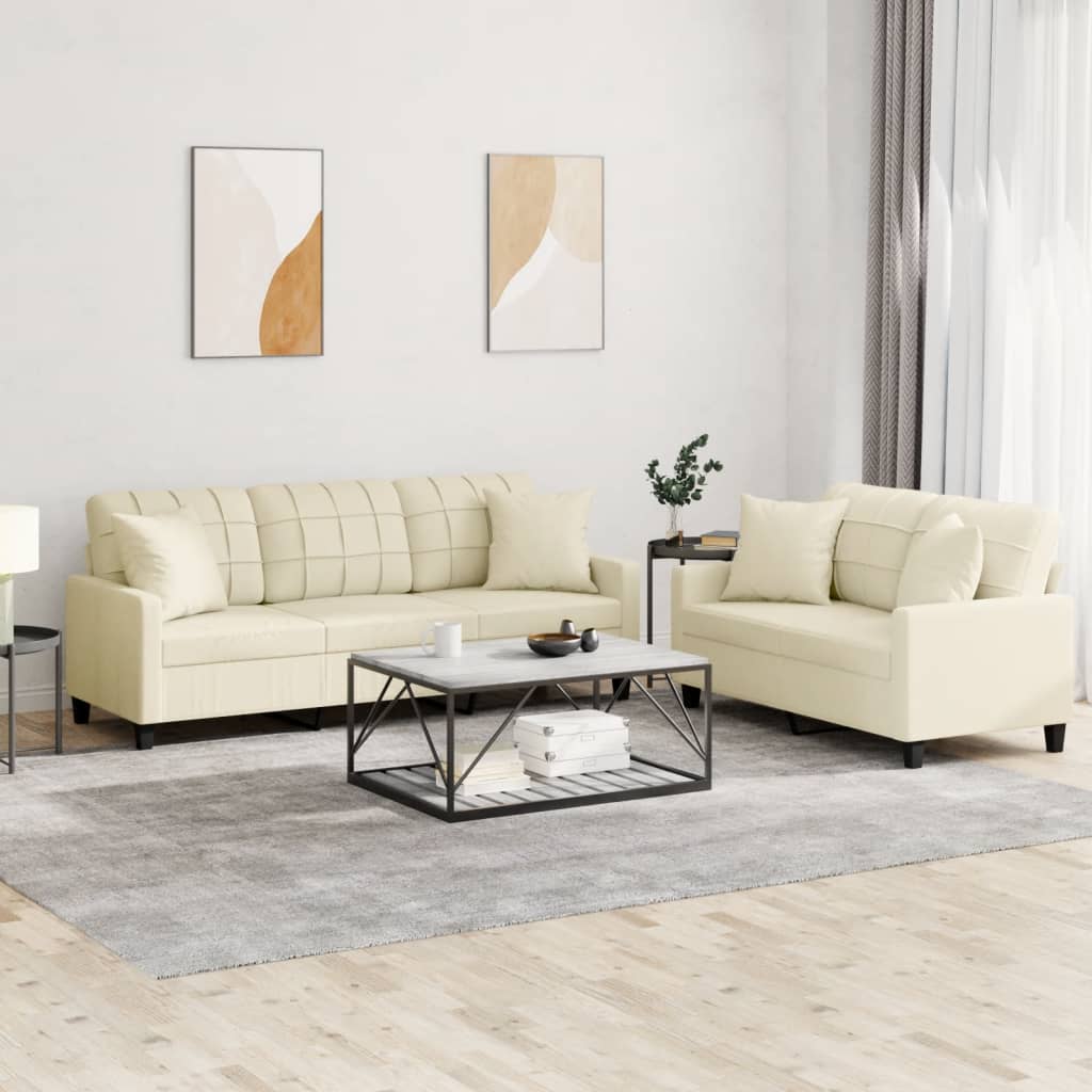 Ensemble de canapés 2 pcs avec coussins crème similicuir - XIOS