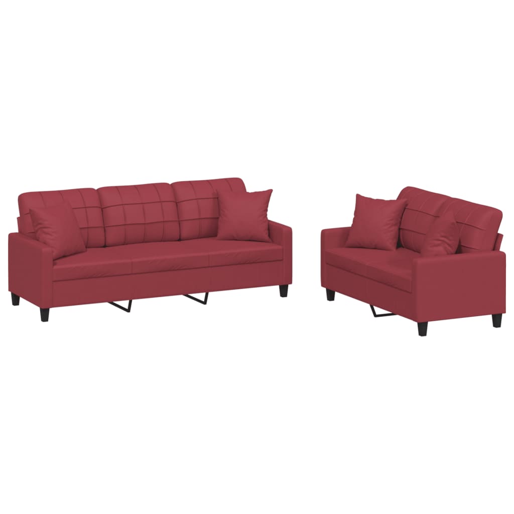Ensemble de canapés 2 pcs et coussins rouge bordeaux similicuir - XIOS
