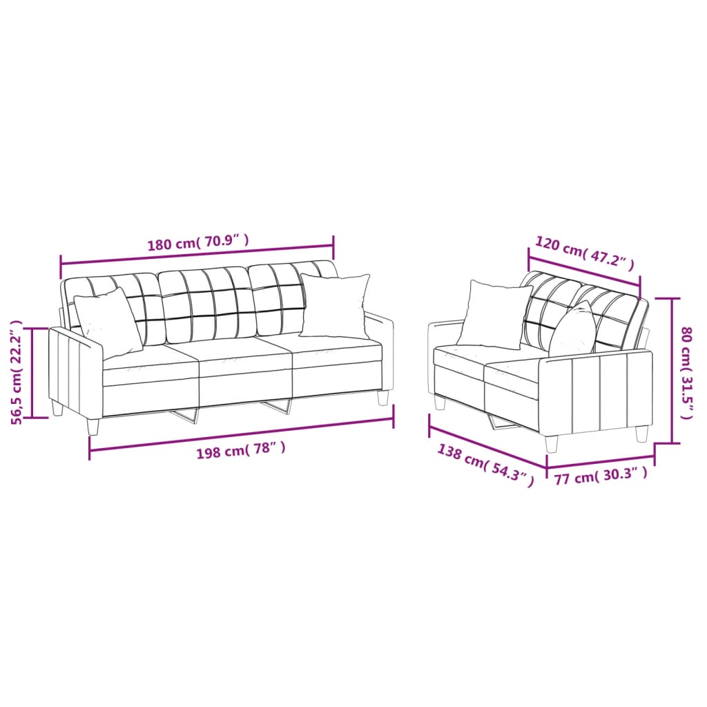 Ensemble de canapés 2 pcs et coussins rouge bordeaux similicuir - XIOS