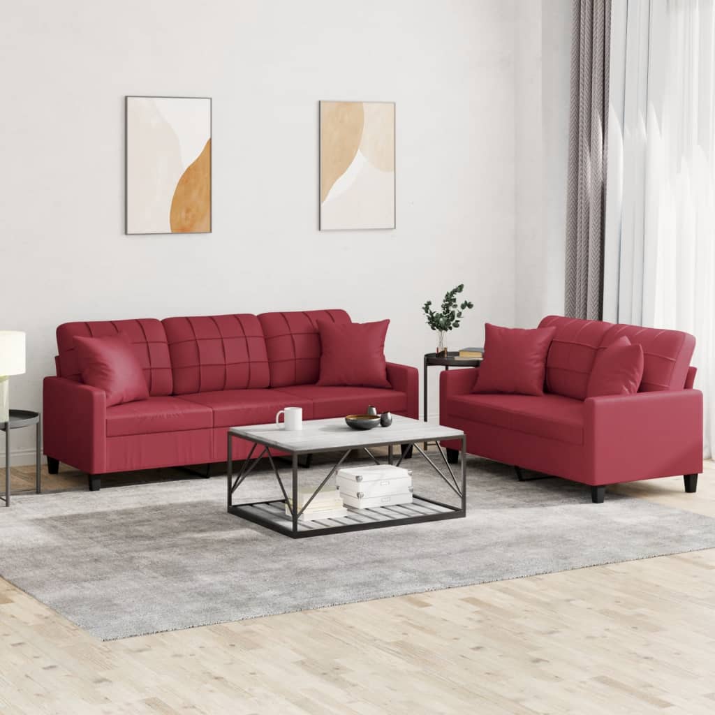 Ensemble de canapés 2 pcs et coussins rouge bordeaux similicuir - XIOS