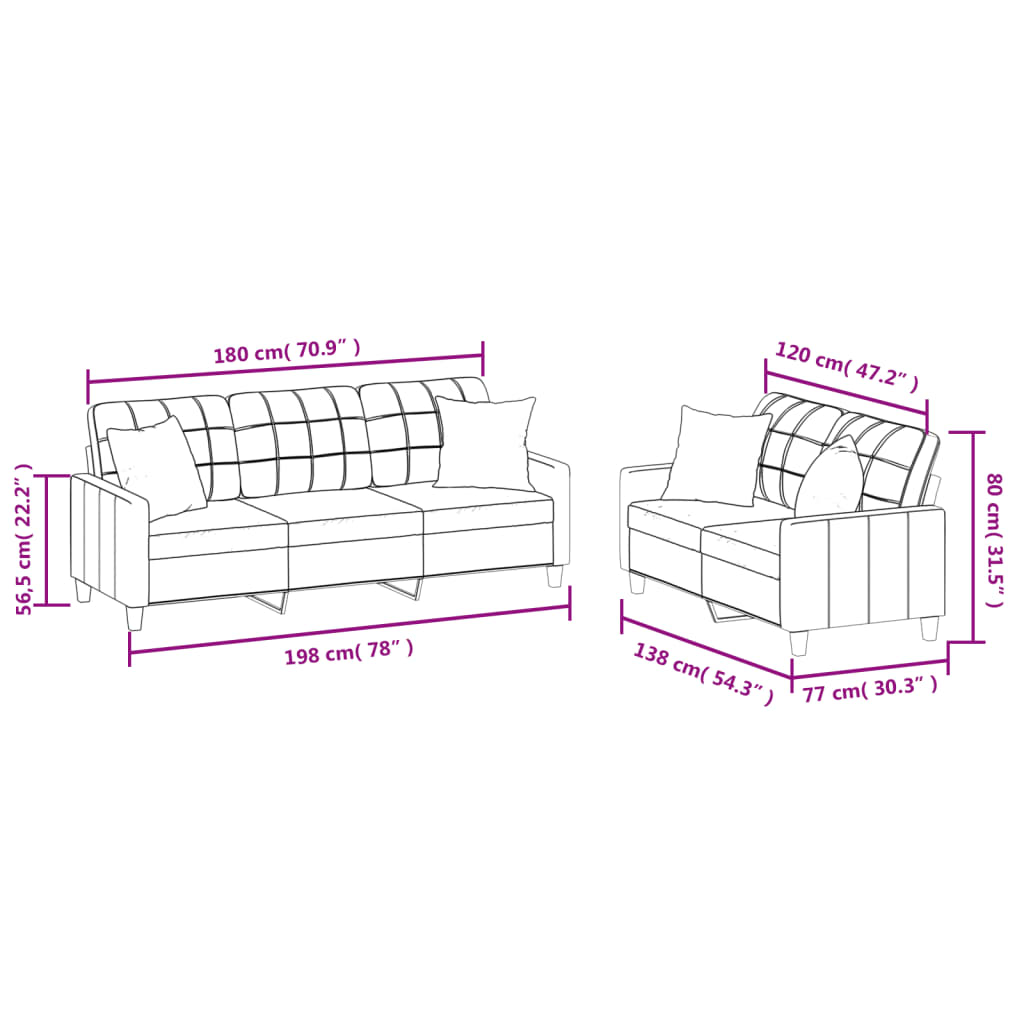 Ensemble de canapés 2 pcs avec coussins cappuccino similicuir - XIOS