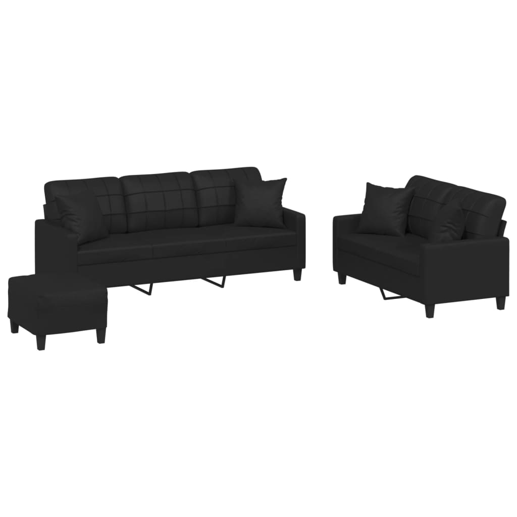 Ensemble de canapés 3 pcs avec coussins noir similicuir - XIOS