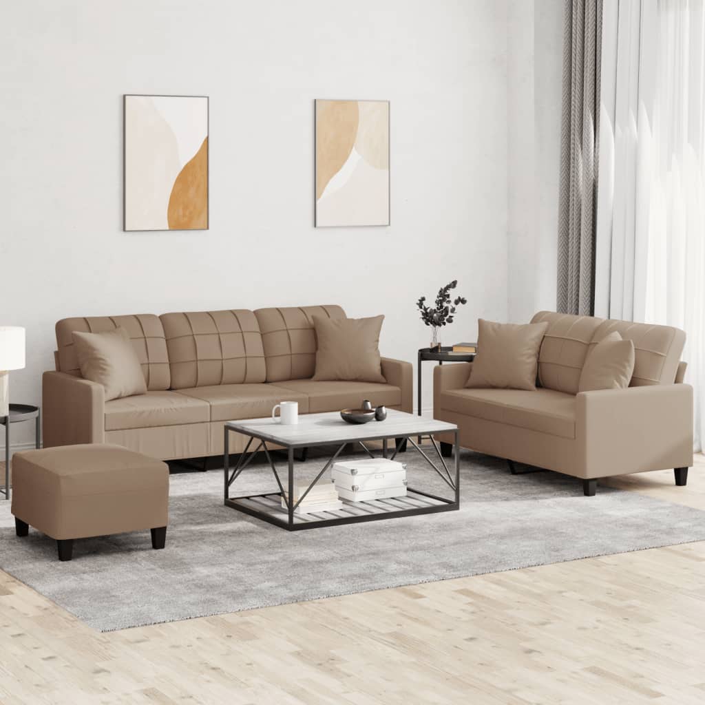 Ensemble de canapés 3 pcs avec coussins cappuccino similicuir - XIOS