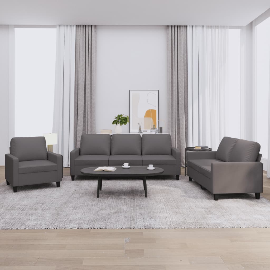 Ensemble de canapés 3 pcs avec coussins Gris Similicuir - XIOS