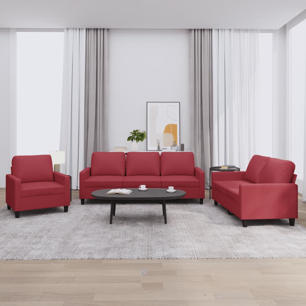 Ensemble de canapés 3 pcs et coussins Rouge bordeaux Similicuir - XIOS
