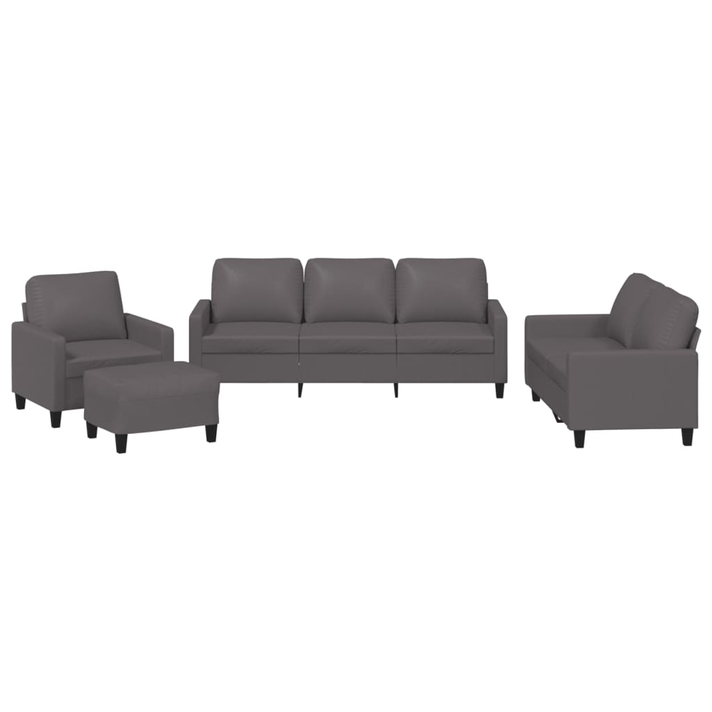 Ensemble de canapés 4 pcs avec coussins Gris Similicuir