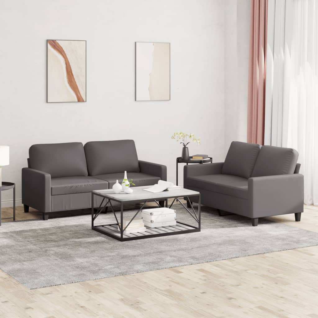 Ensemble de canapés 2 pcs avec coussins Gris Similicuir - XIOS