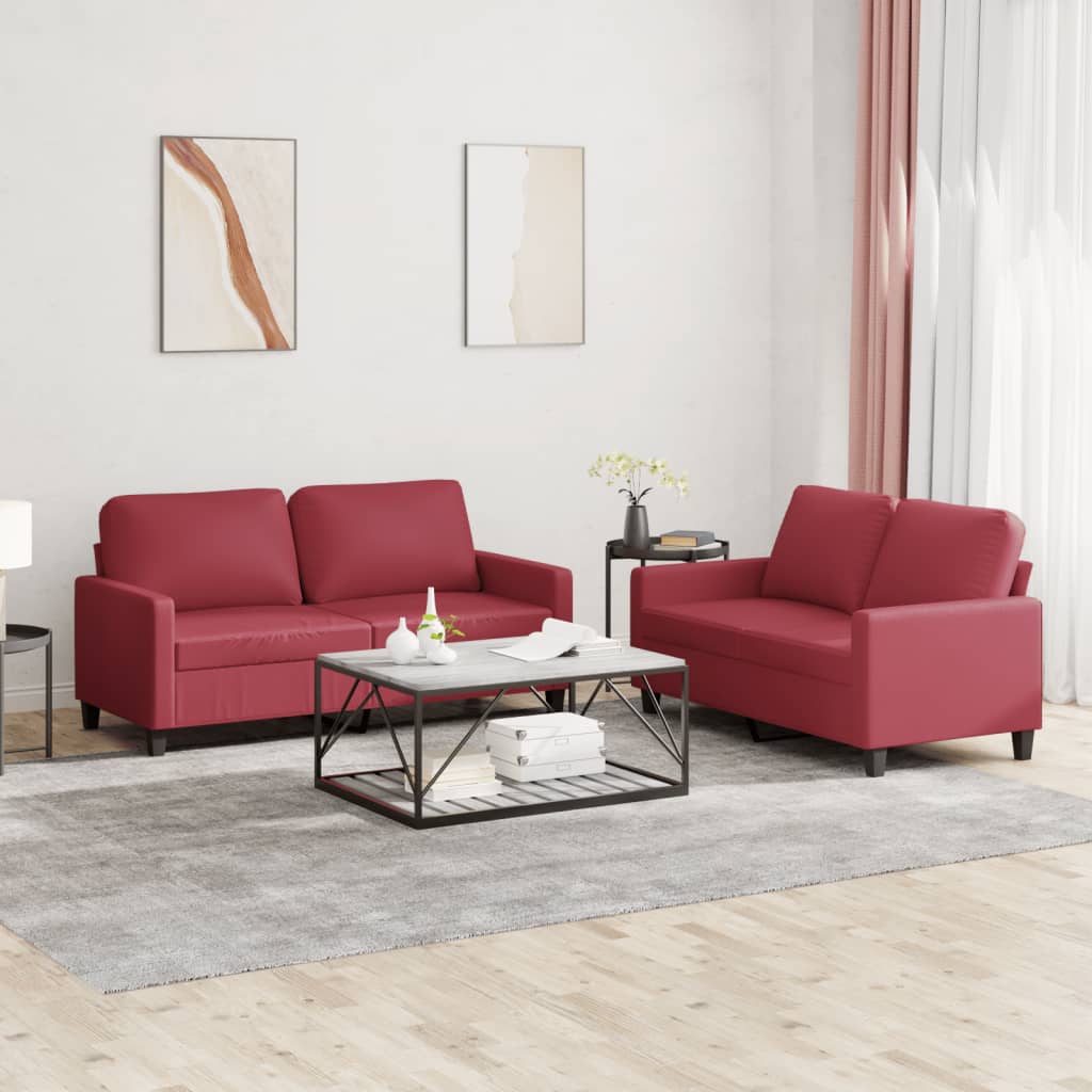 Ensemble de canapés 2 pcs et coussins Rouge bordeaux Similicuir - XIOS