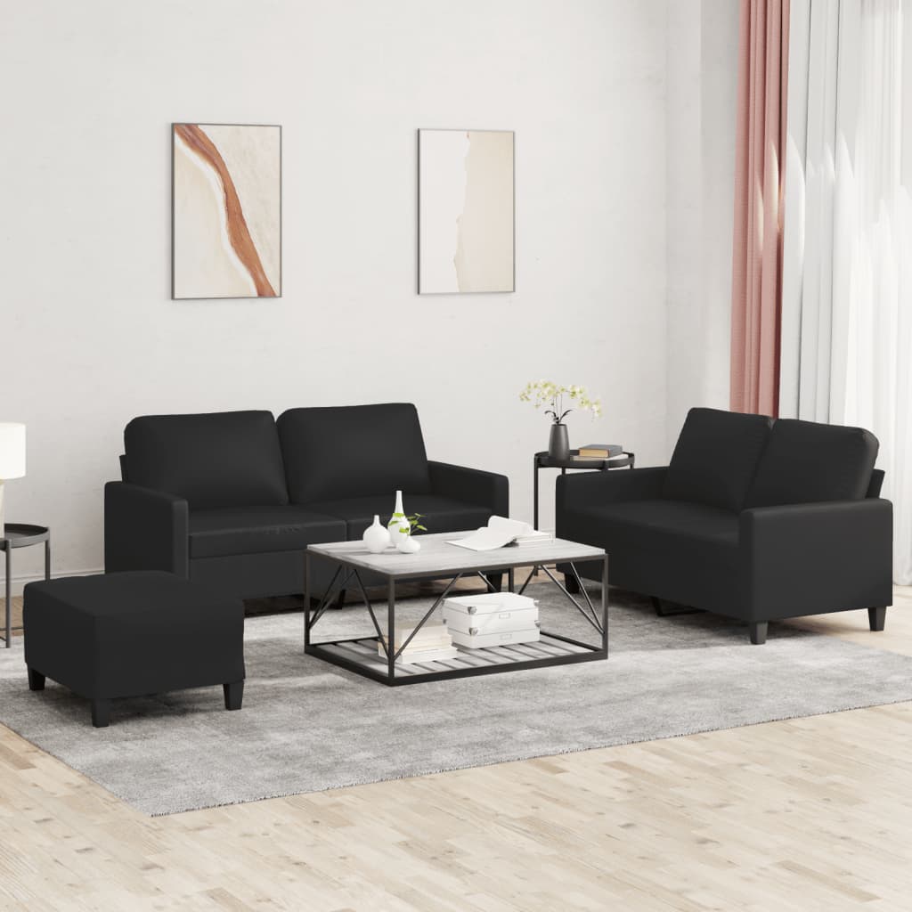 Ensemble de canapés 3 pcs avec coussins Noir Similicuir - XIOS