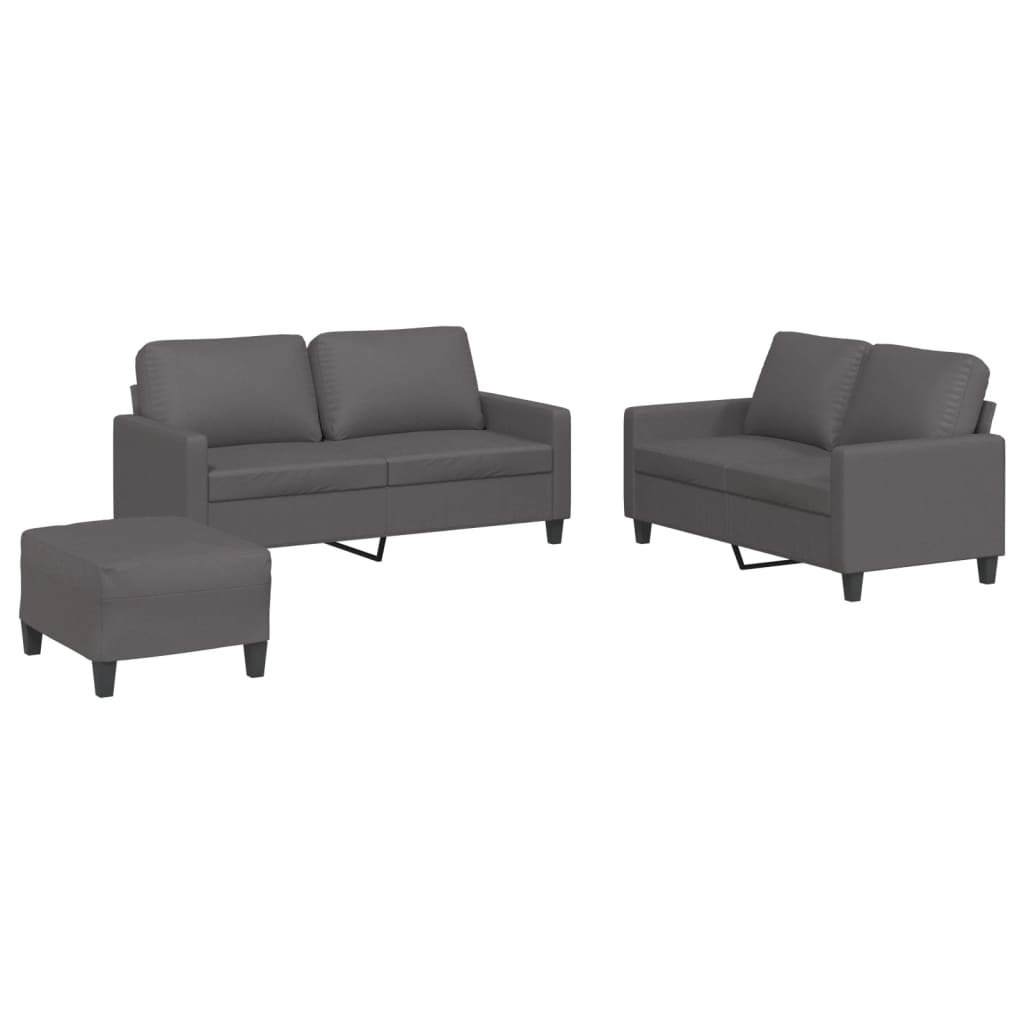 Ensemble de canapés 3 pcs avec coussins Gris Similicuir - XIOS