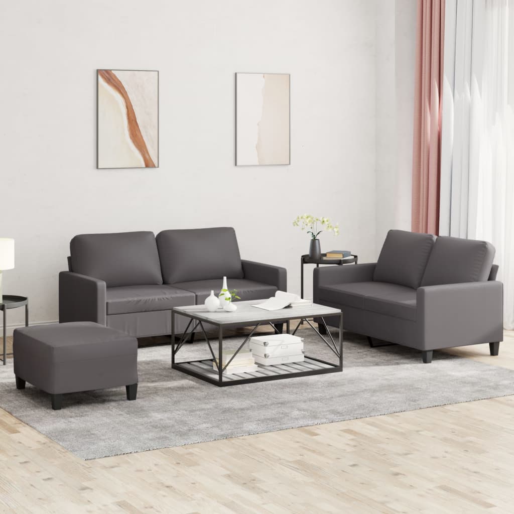 Ensemble de canapés 3 pcs avec coussins Gris Similicuir - XIOS
