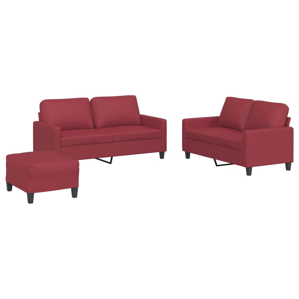 Ensemble de canapés 3 pcs et coussins Rouge bordeaux Similicuir - XIOS