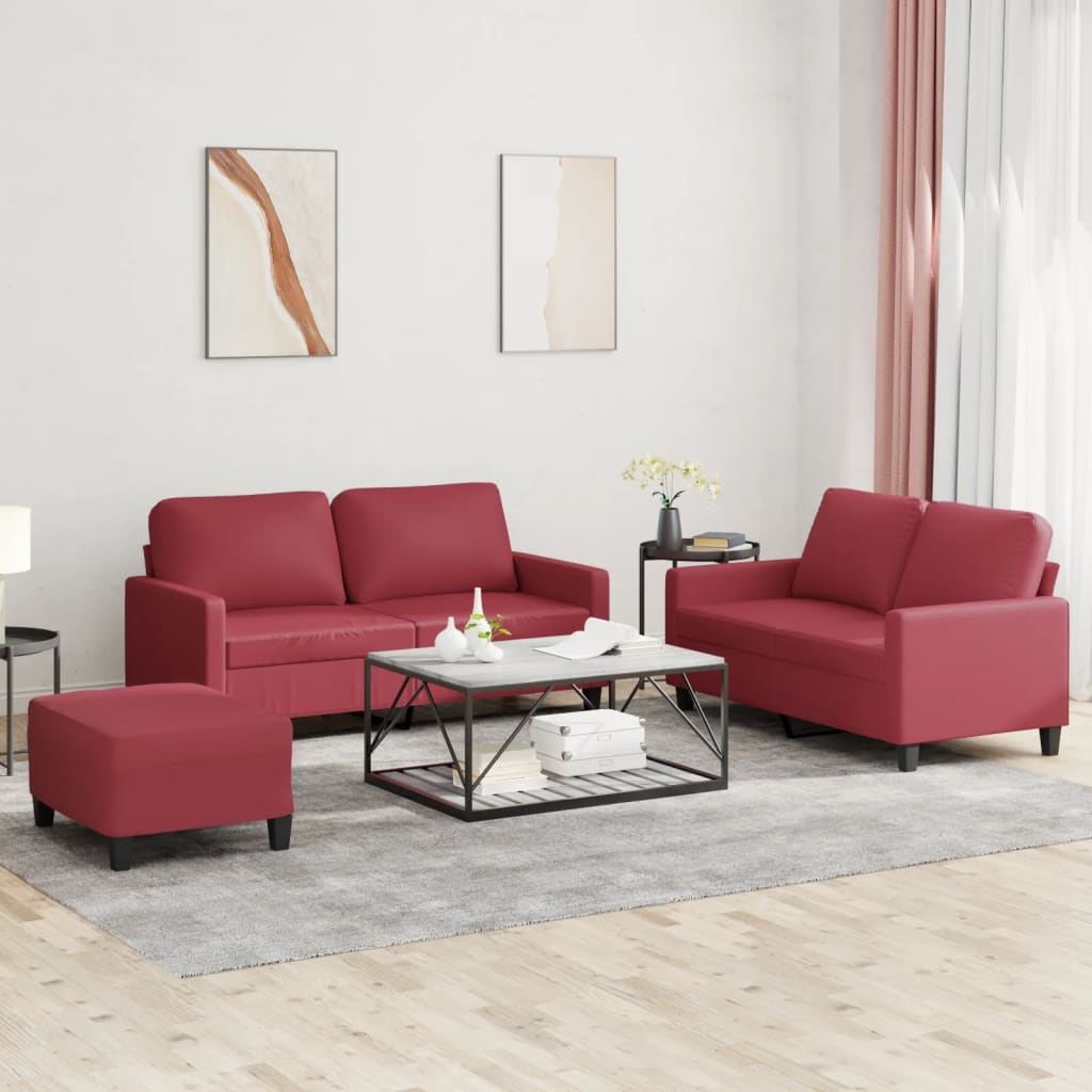 Ensemble de canapés 3 pcs et coussins Rouge bordeaux Similicuir - XIOS