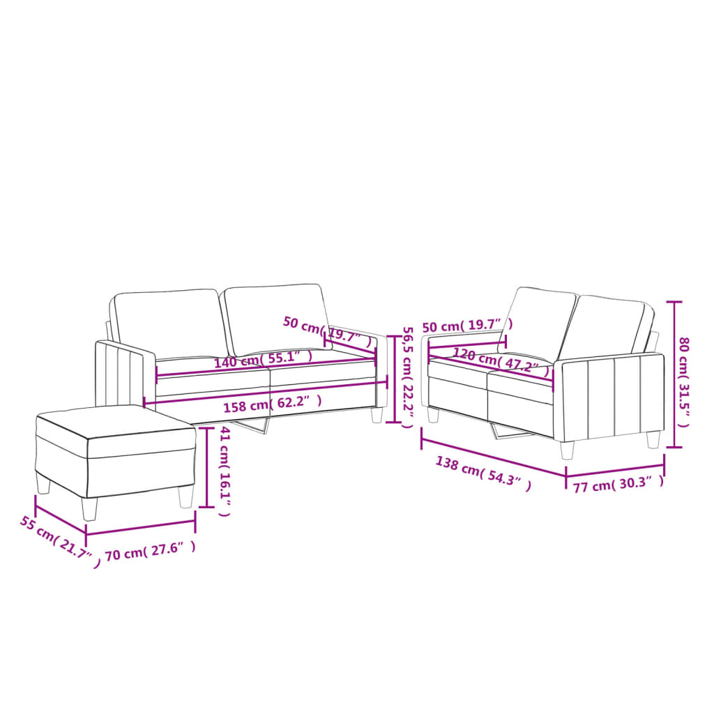 Ensemble de canapés 3 pcs avec coussins Cappuccino Similicuir - XIOS