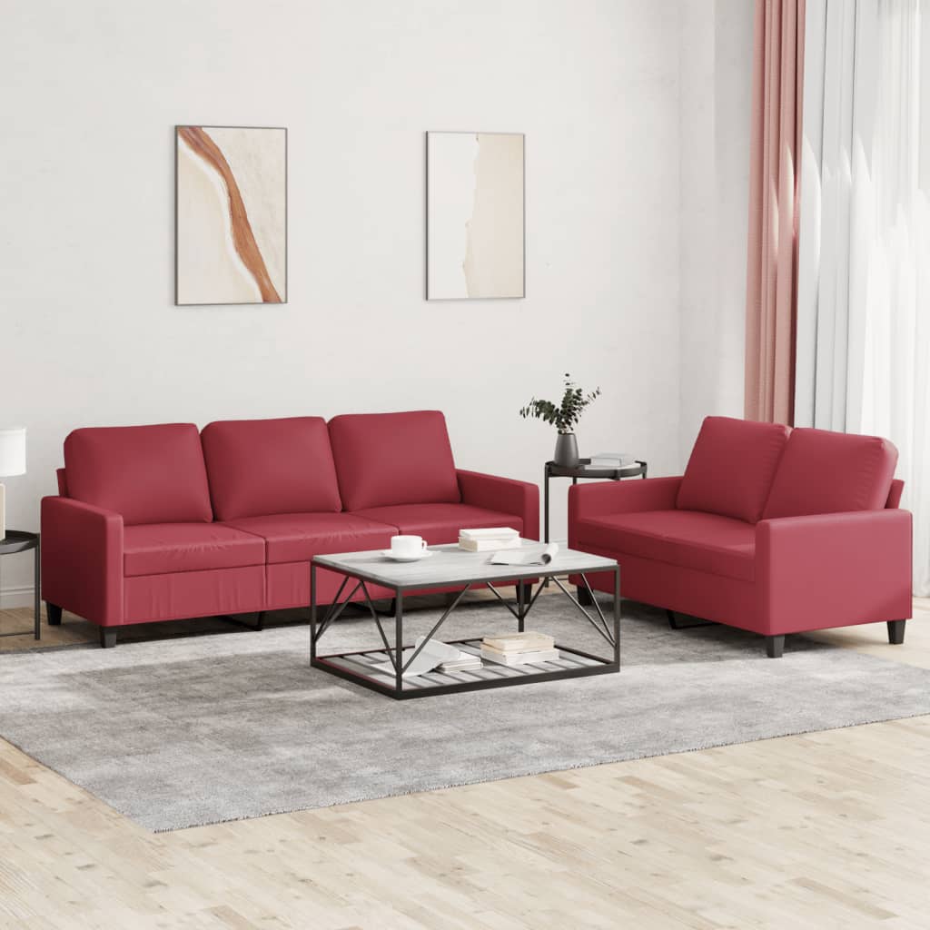 Ensemble de canapés 2 pcs et coussins Rouge bordeaux Similicuir - XIOS
