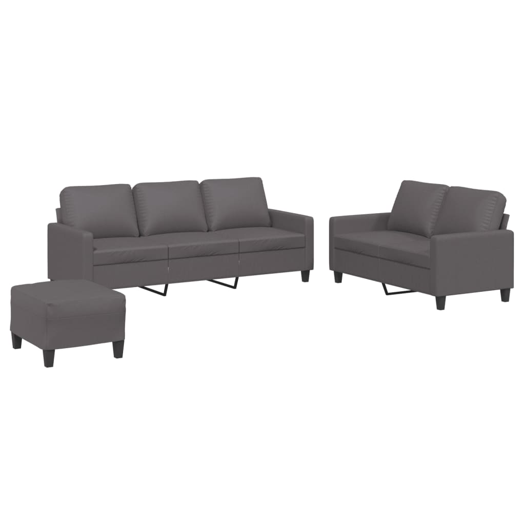 Ensemble de canapés 3 pcs avec coussins Gris Similicuir - XIOS