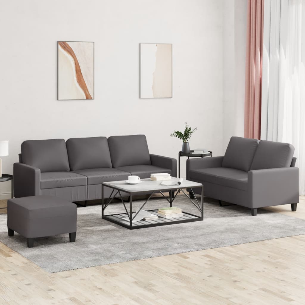 Ensemble de canapés 3 pcs avec coussins Gris Similicuir