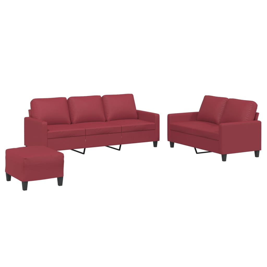 Ensemble de canapés 3 pcs et coussins Rouge bordeaux Similicuir - XIOS